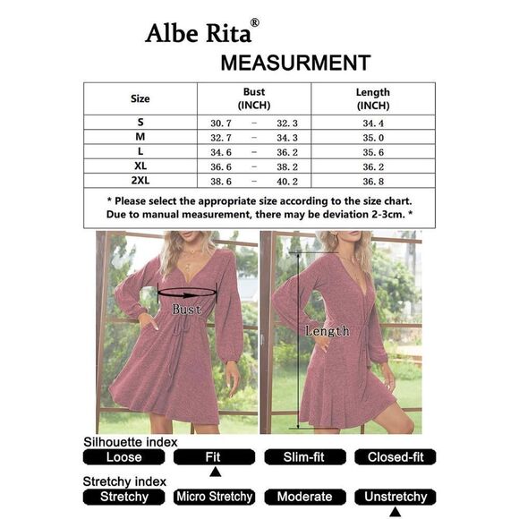 NEW Soft Deep V Neck Balloon Tie Waist Knit Sweater Dress Pockets Large - Picture 5 of 6